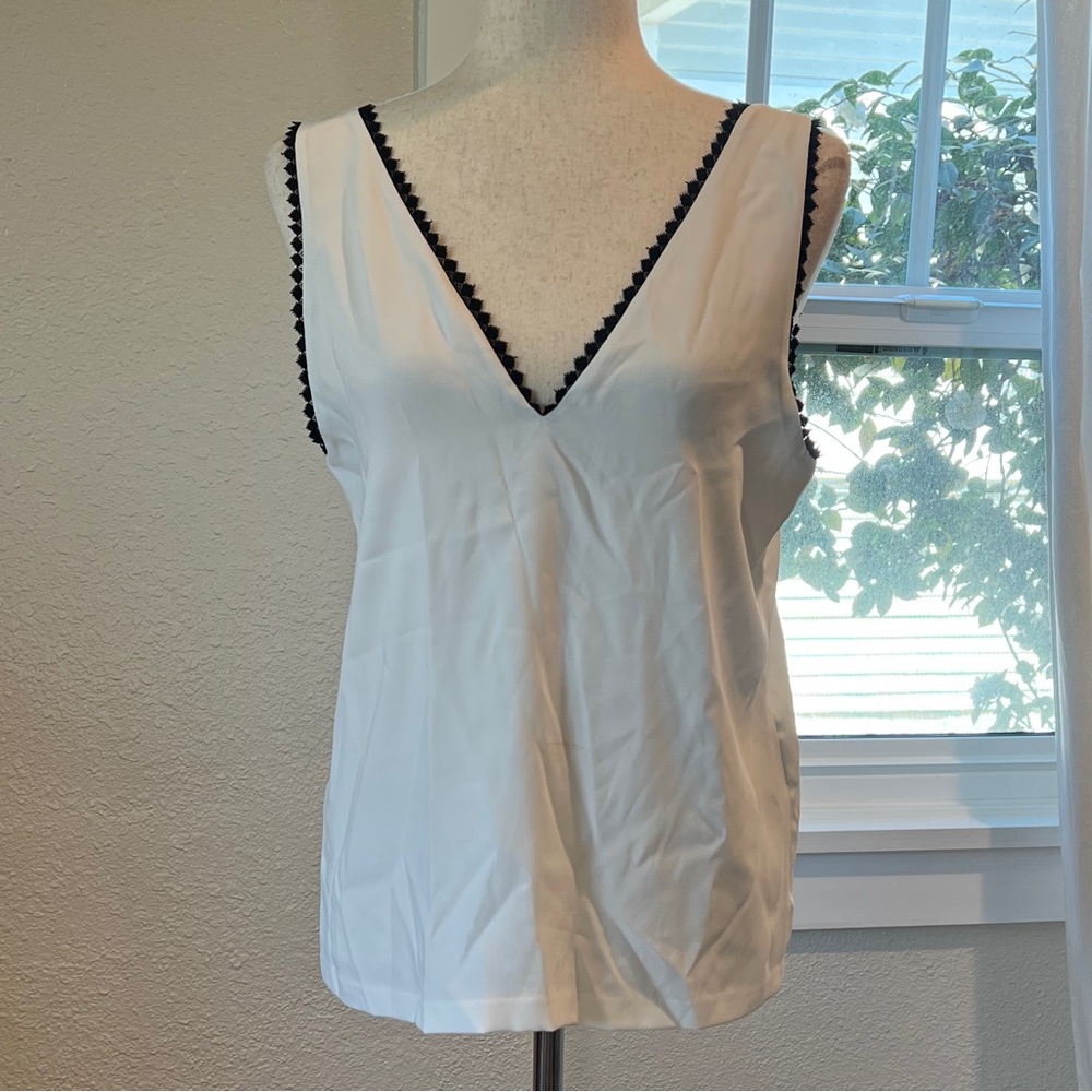 The Kooples White V-Neck Camisole with Black Trim